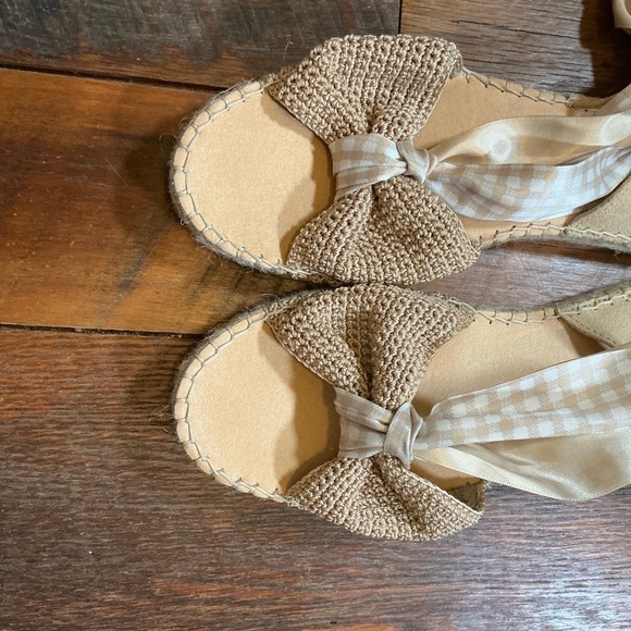 Free People Go For Gingham Wrap Sandals Natural Espadrille Tie Up Shoes Women’s - Picture 4 of 12